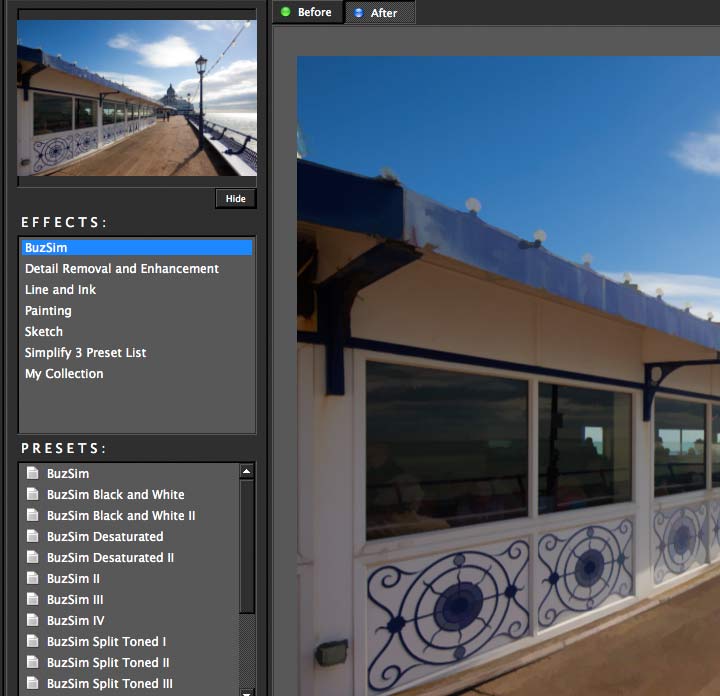 Панель коллекций и пресетов Topaz Simplify