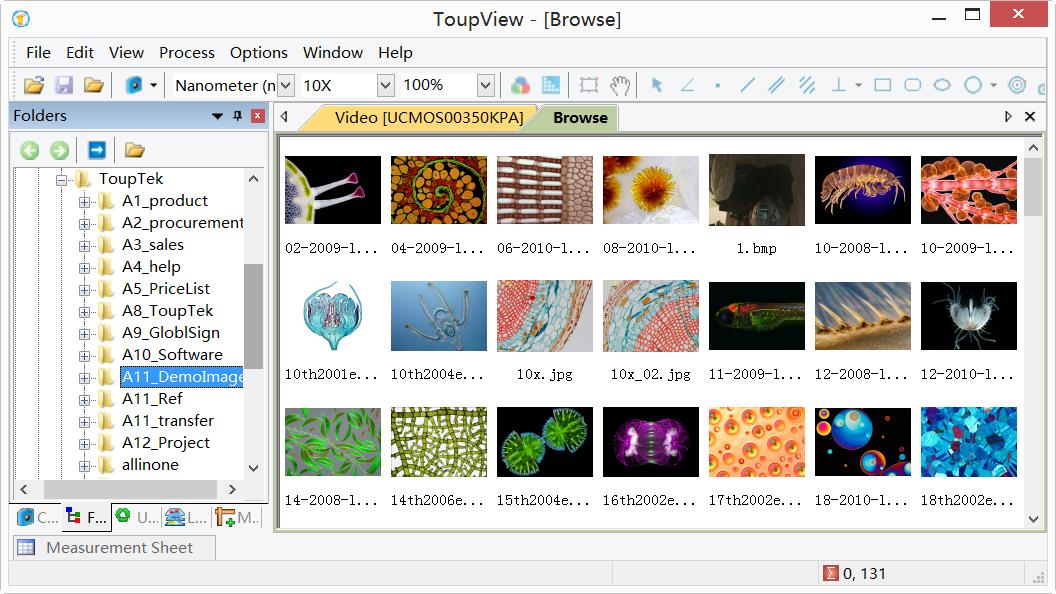 Окно Browse ToupView с миниатюрами изображений
