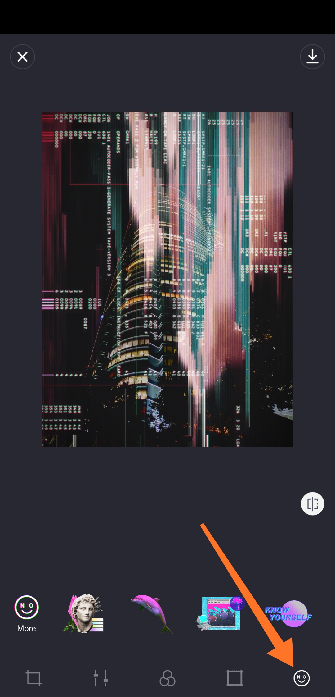 VaporCam: переход к панели стикеров
