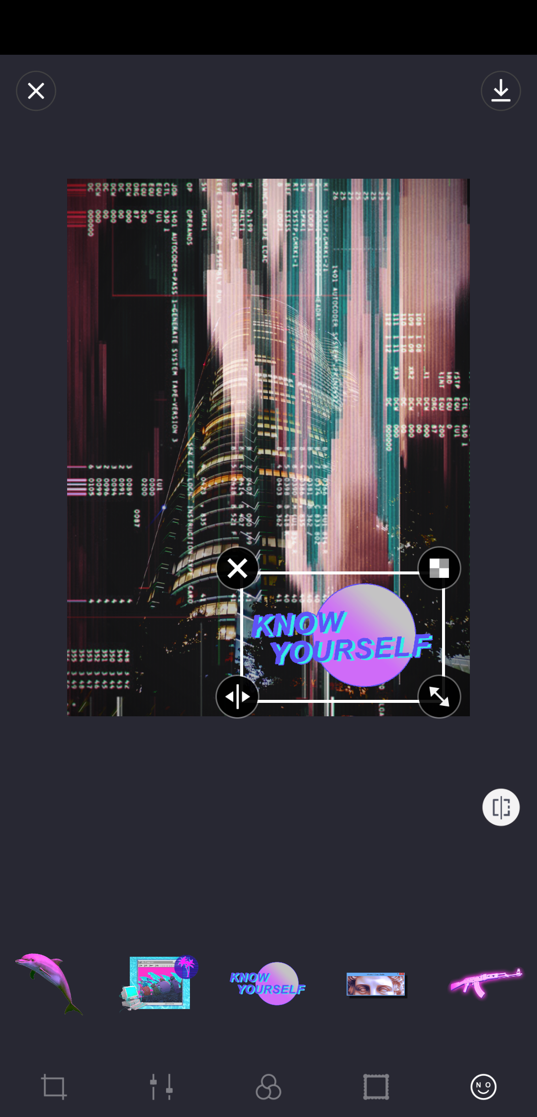 VaporCam: изменение размера и положения стикера