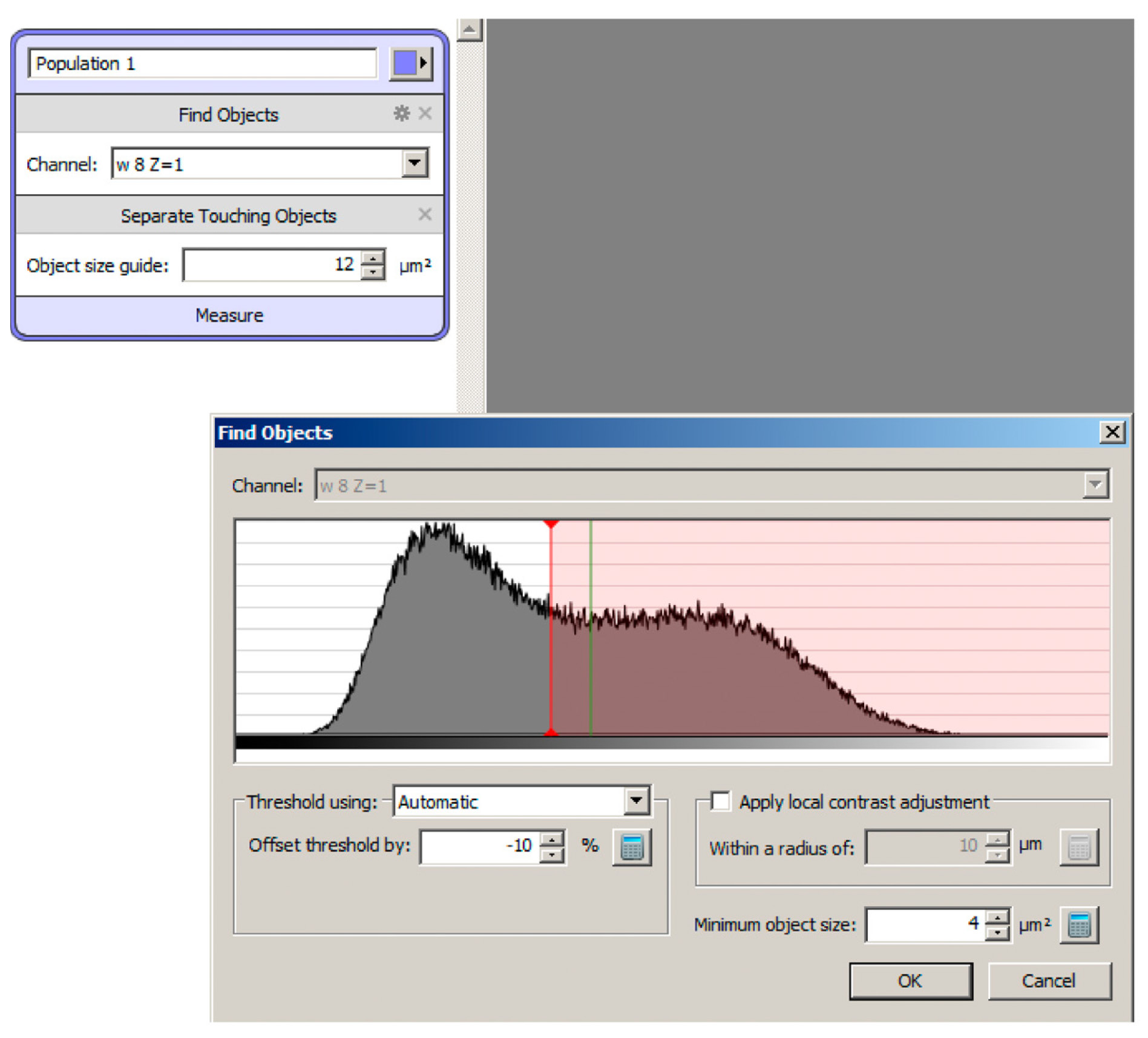 Volocity: протокол Measurements с Find Objects и Separate Touching Objects
