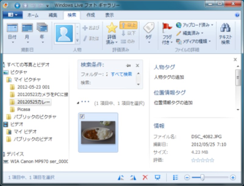 Вкладка Find Windows Live Photo Gallery с критериями поиска
