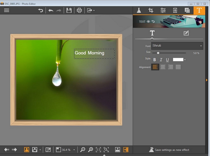 Настройки текста в Wondershare Fotophire Photo Editor