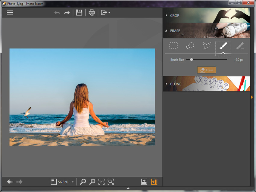 Панель Erase в Wondershare Fotophire Photo Eraser