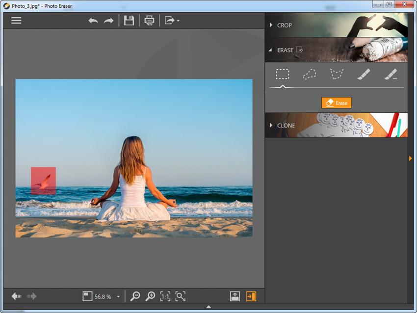Прямоугольное выделение объекта в Photo Eraser