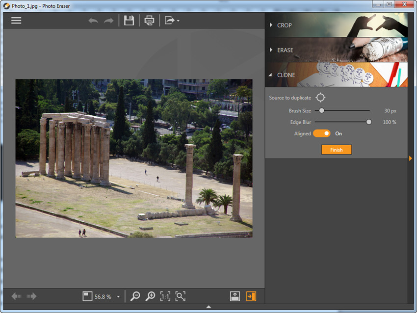 Панель Clone в Wondershare Fotophire Photo Eraser