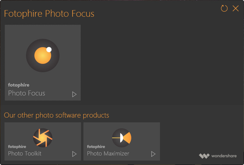 Стартовая панель Wondershare Fotophire Photo Focus