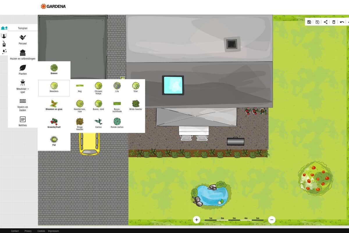 Интерфейс GARDENA myGarden с открытым меню объектов