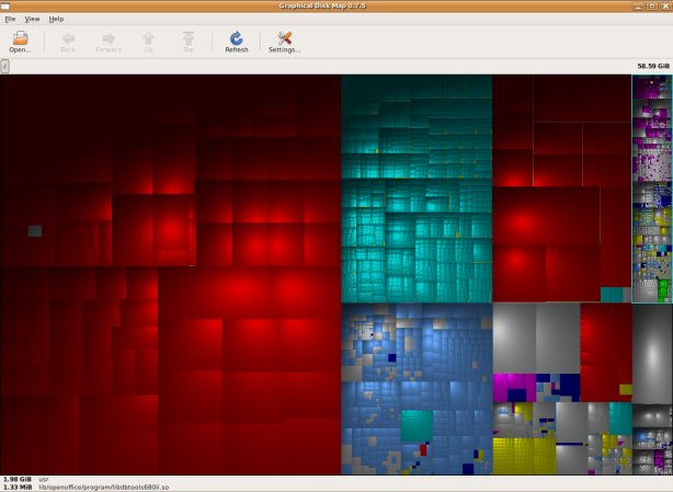 Главное окно GdMap с картой дискового пространства