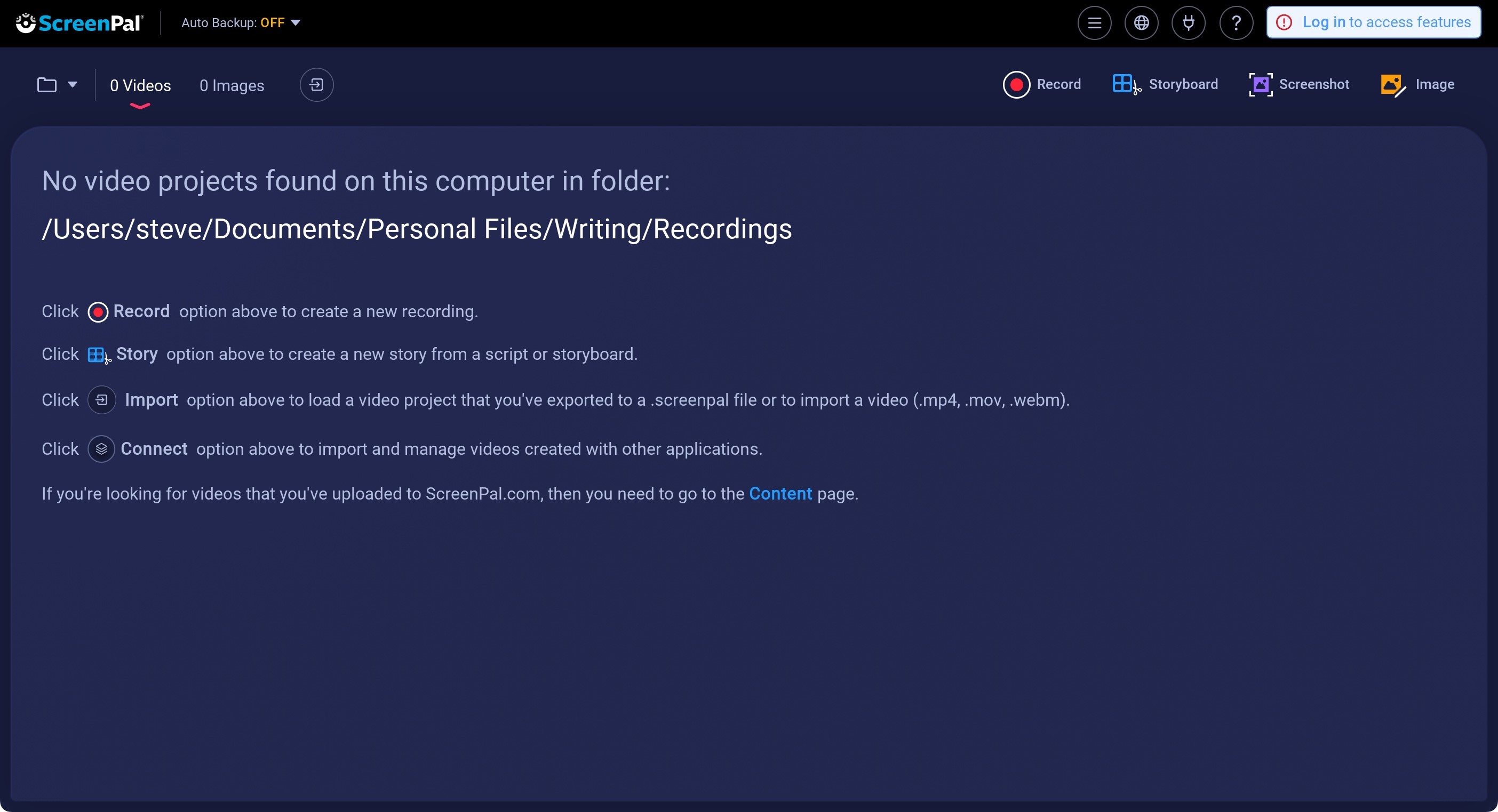 Главное окно ScreenPal / Project Manager