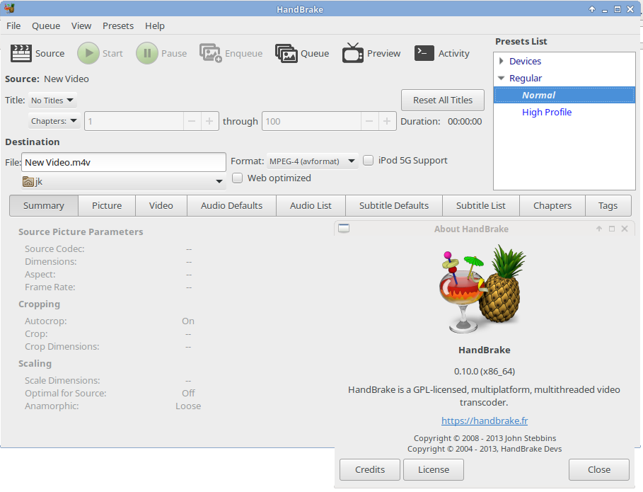HandBrake с настройками формата видео