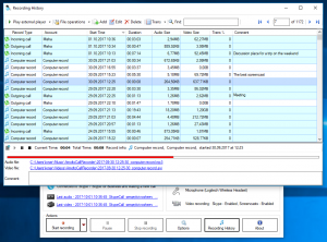 Окно Recording History в Amolto Call Recorder