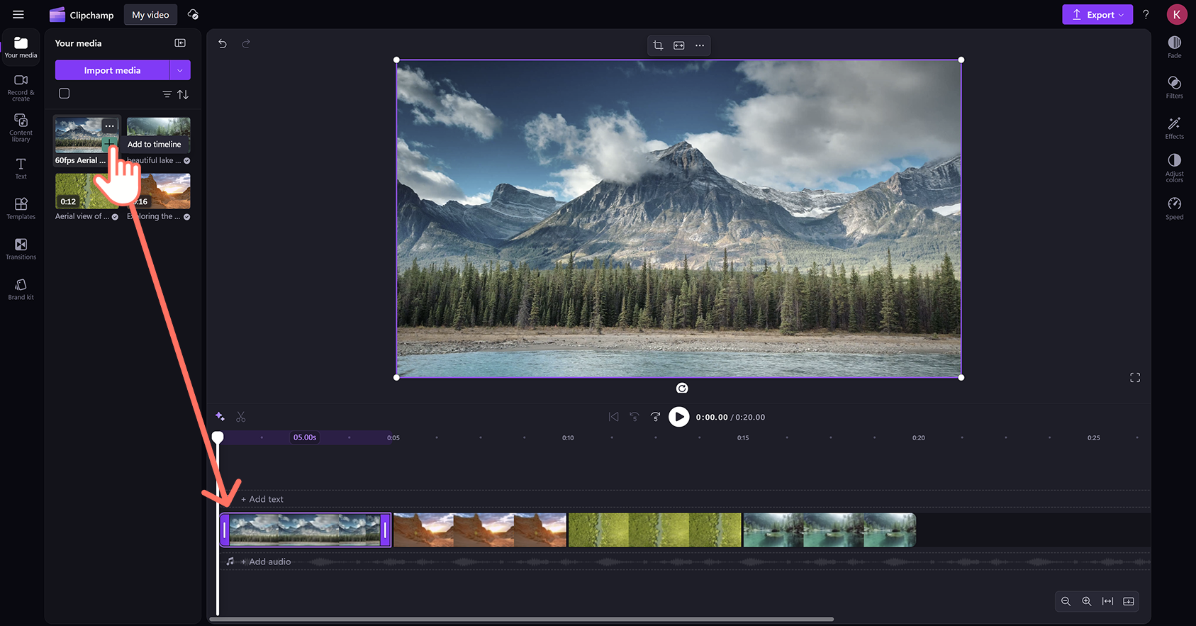 Онлайн-склейка роликов в Clipchamp
