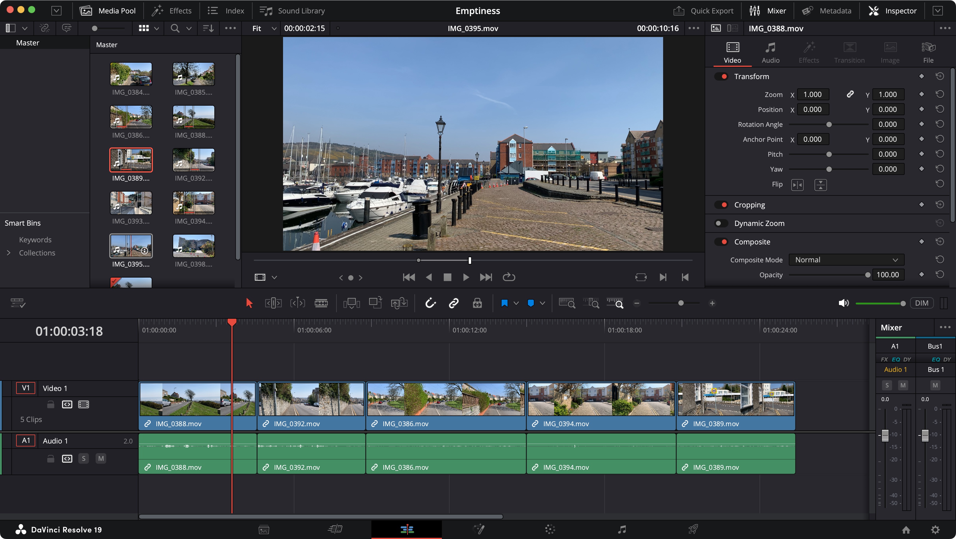 Страница Edit в DaVinci Resolve