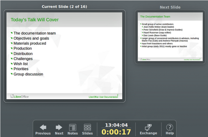 Presenter Console в LibreOffice Impress