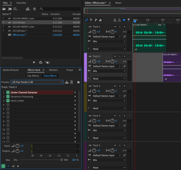 Effects Rack в Adobe Audition