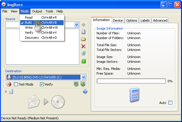 Режим Build в ImgBurn