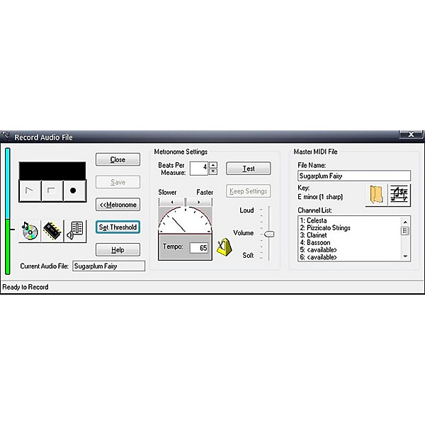 Окно Record Audio File в intelliScore Ensemble