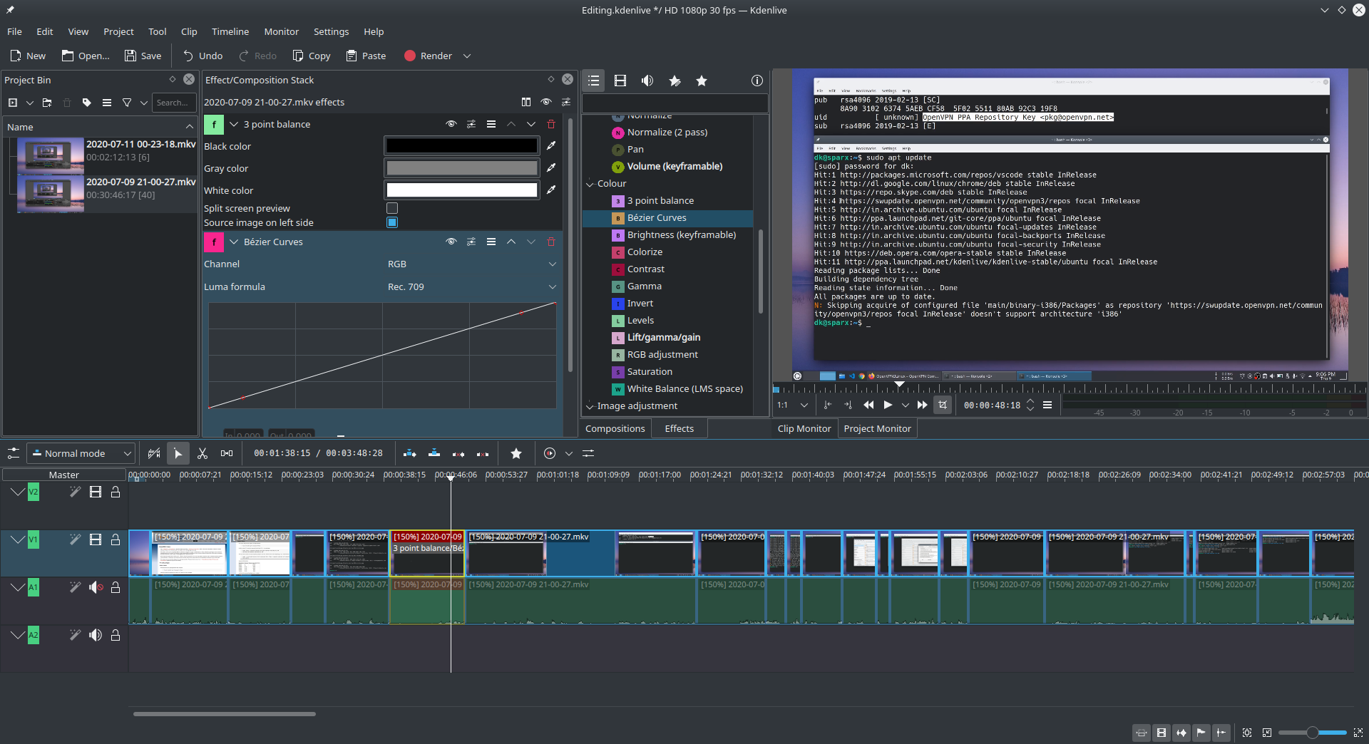 Интерфейс Kdenlive