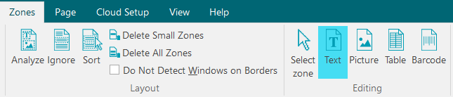 Панель Zones в Readiris Pro
