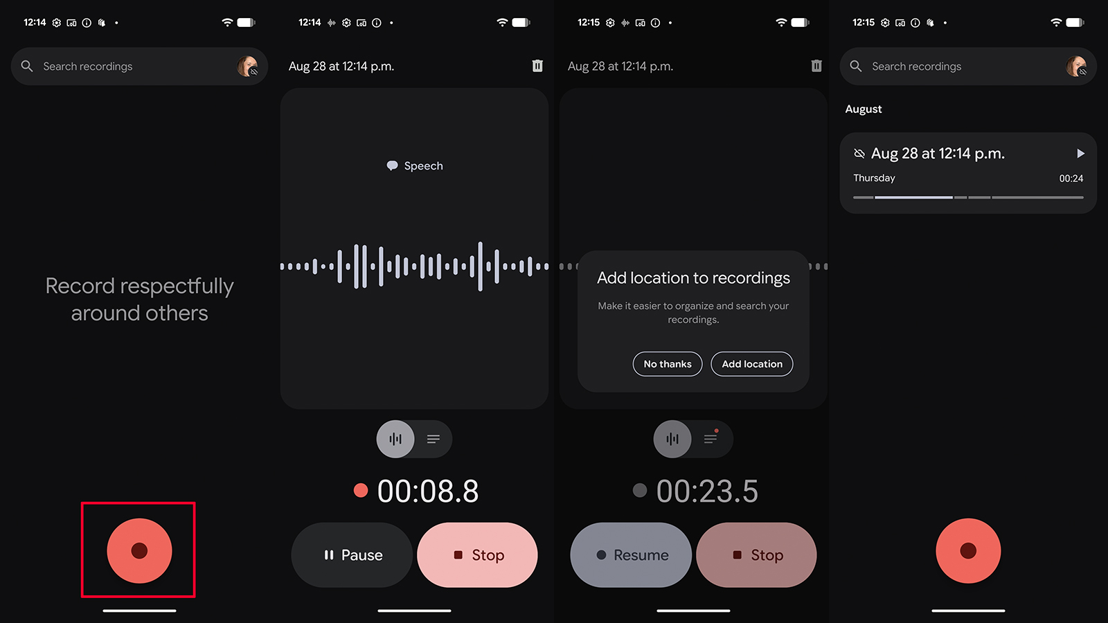 Запись голоса в Google Recorder на Android