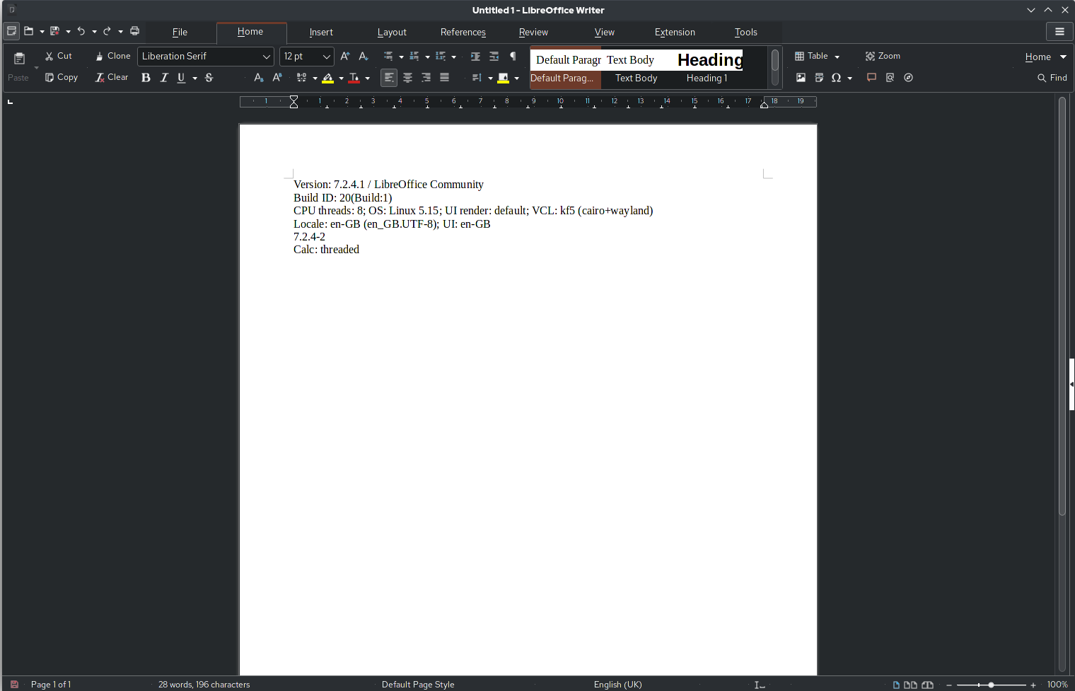 Интерфейс LibreOffice Writer