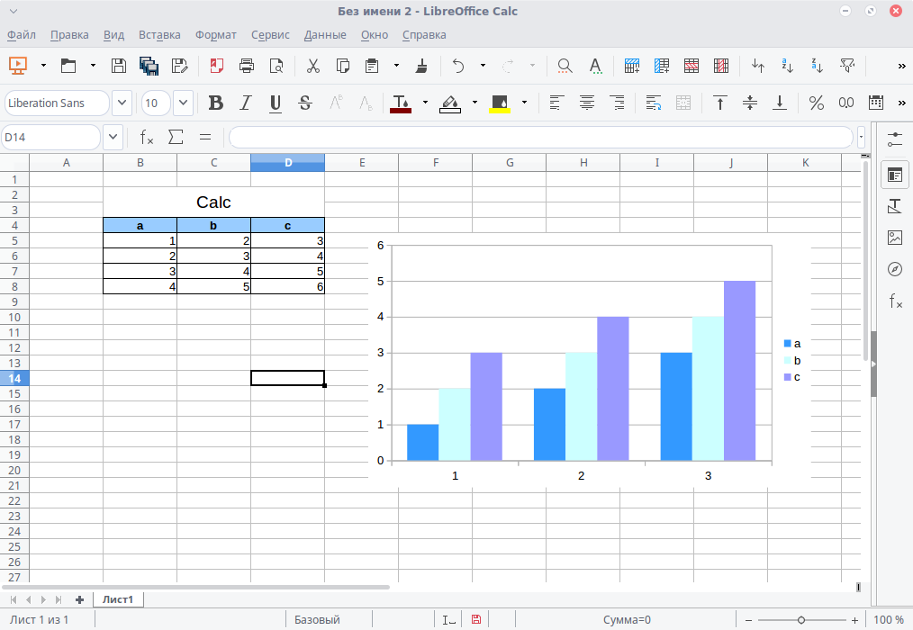 Интерфейс LibreOffice Calc