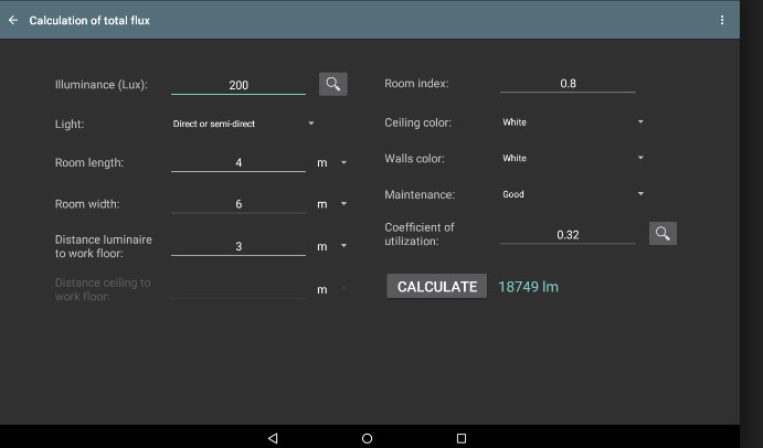 Интерфейс Lighting Calculations