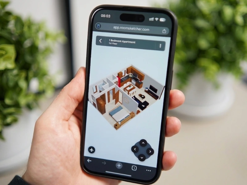 Live 3D RoomSketcher в браузере на телефоне для просмотра проекта