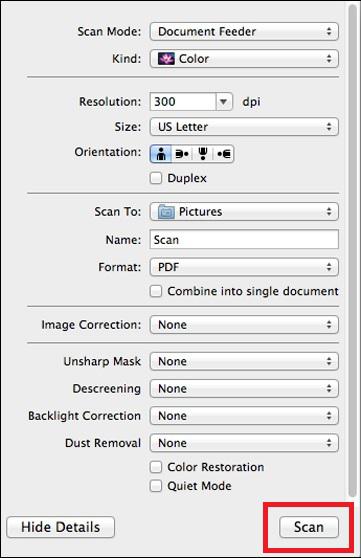 Скриншот Image Capture на macOS