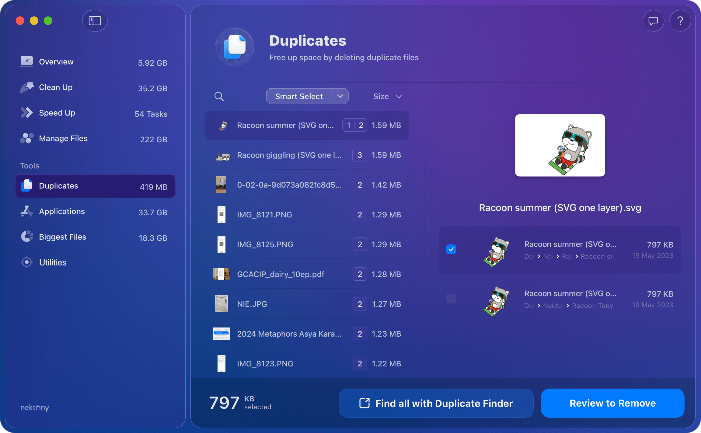 MacCleaner Pro — раздел Duplicates
