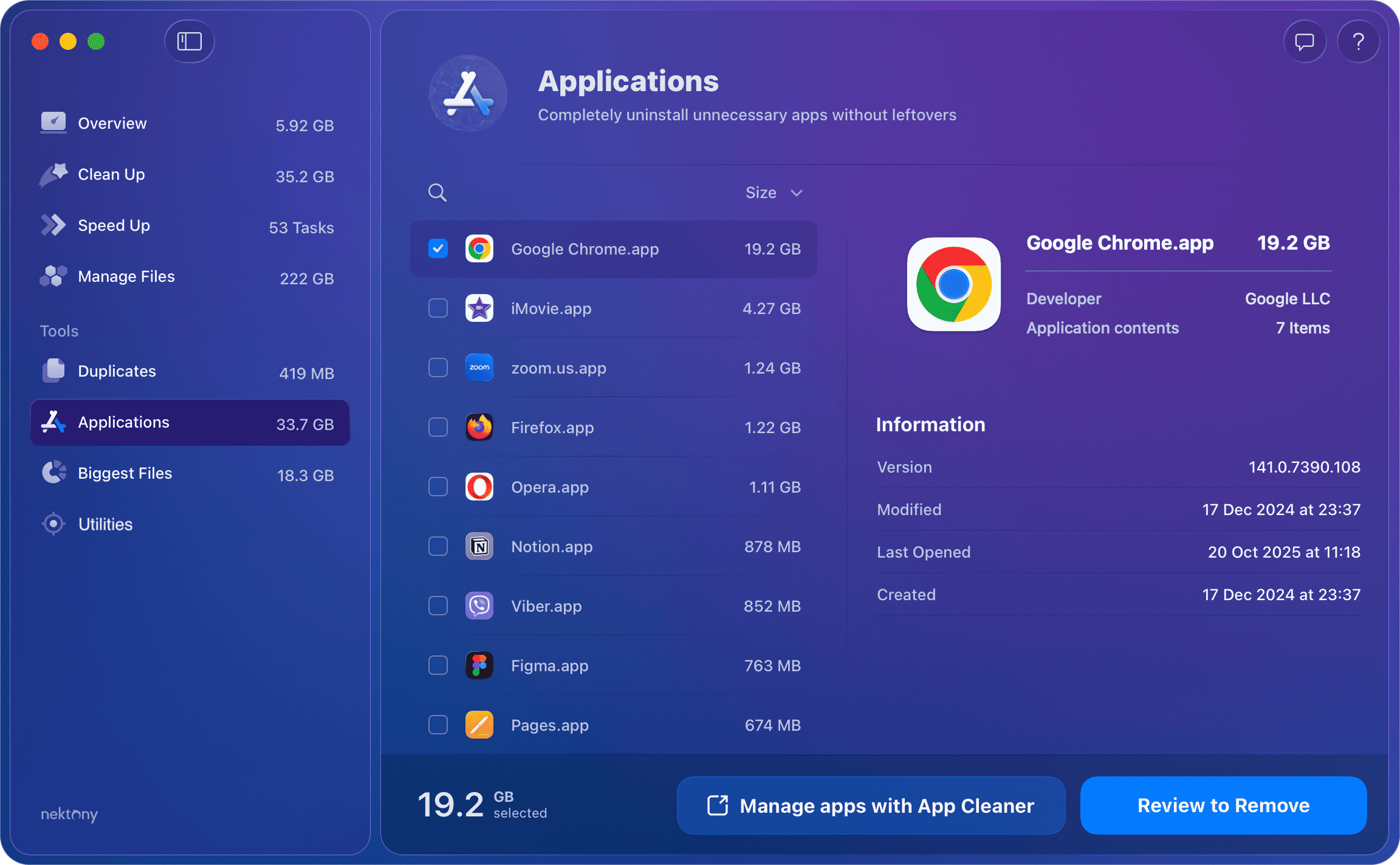 MacCleaner Pro — раздел Applications