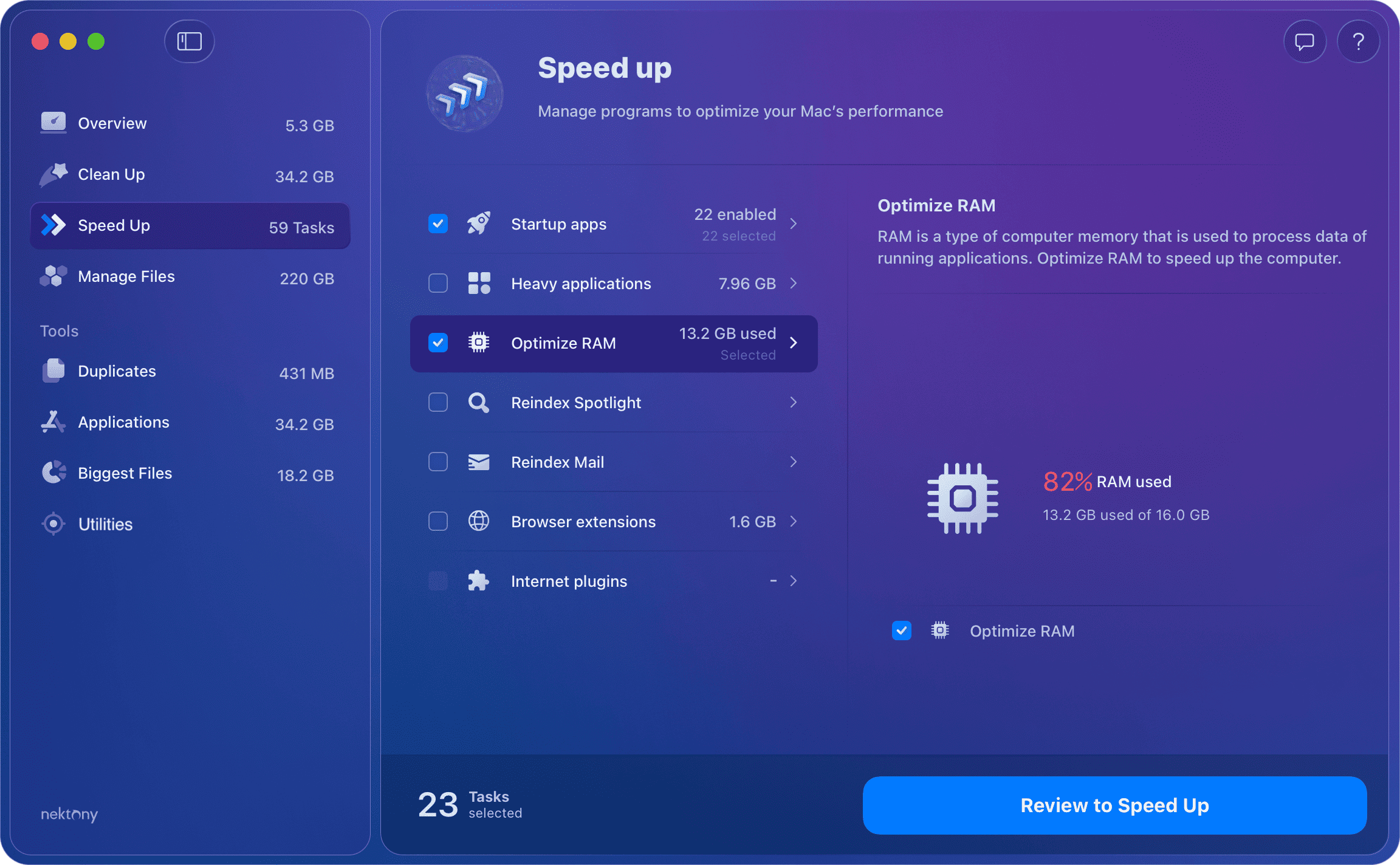 MacCleaner Pro — раздел Speed Up