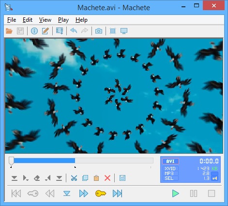Главное окно Machete Video Editor: предпросмотр, slider, Selection Panel и LED panel