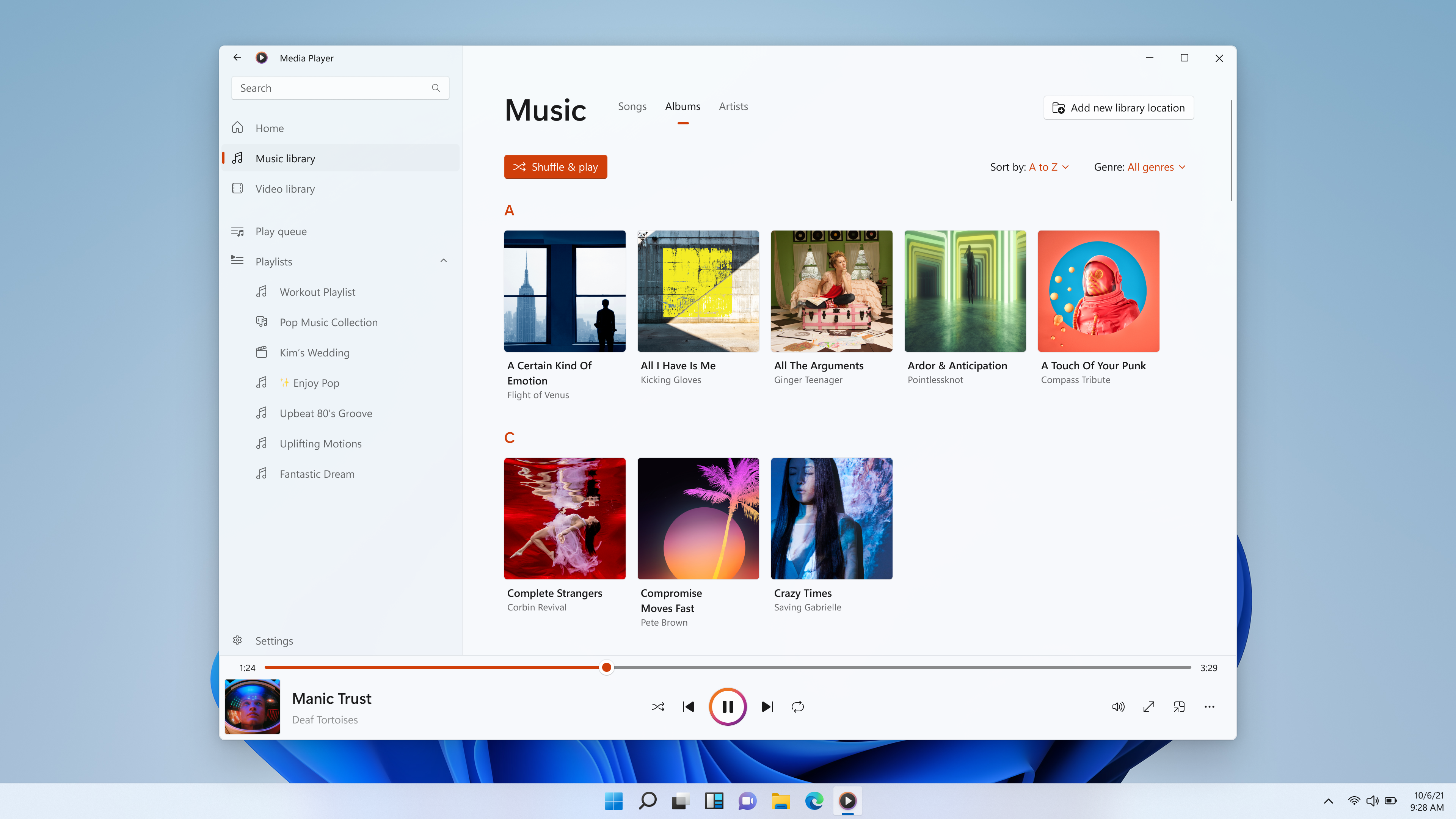 Интерфейс Media Player в Windows 11