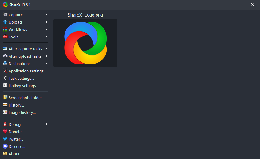 Главное окно ShareX