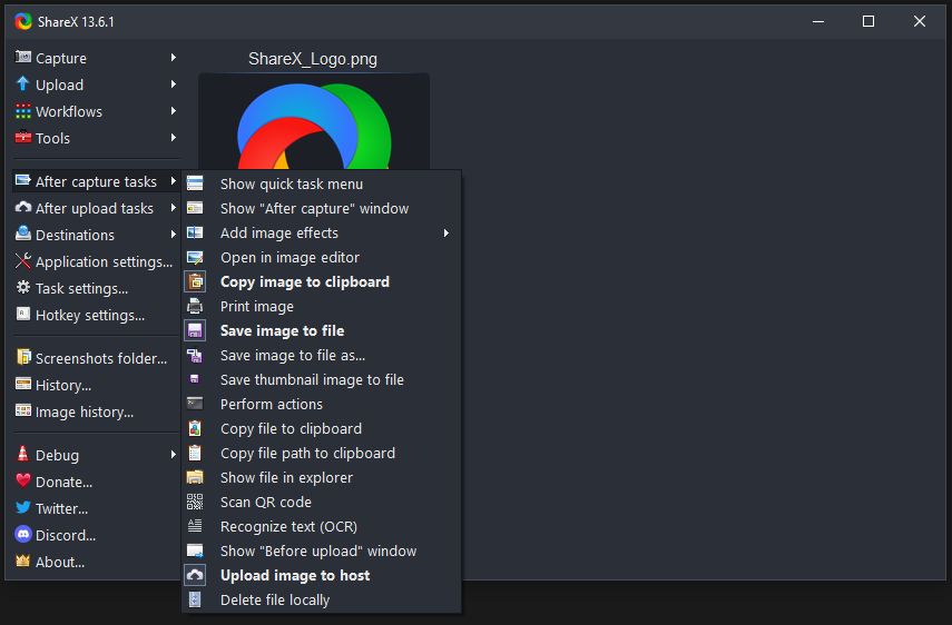 After capture tasks в ShareX