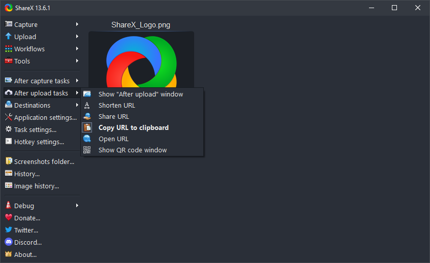 After upload tasks в ShareX
