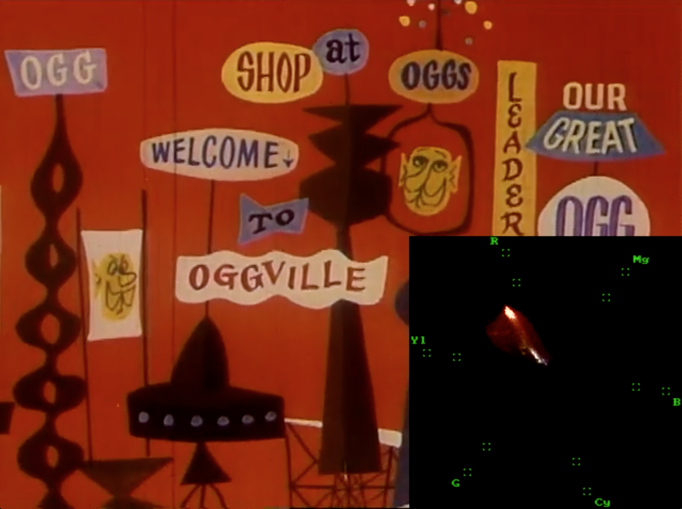 Окно ffplay с векторскопом, наложенным на видео