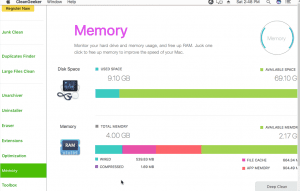 Раздел Memory в TunesBro CleanGeeker