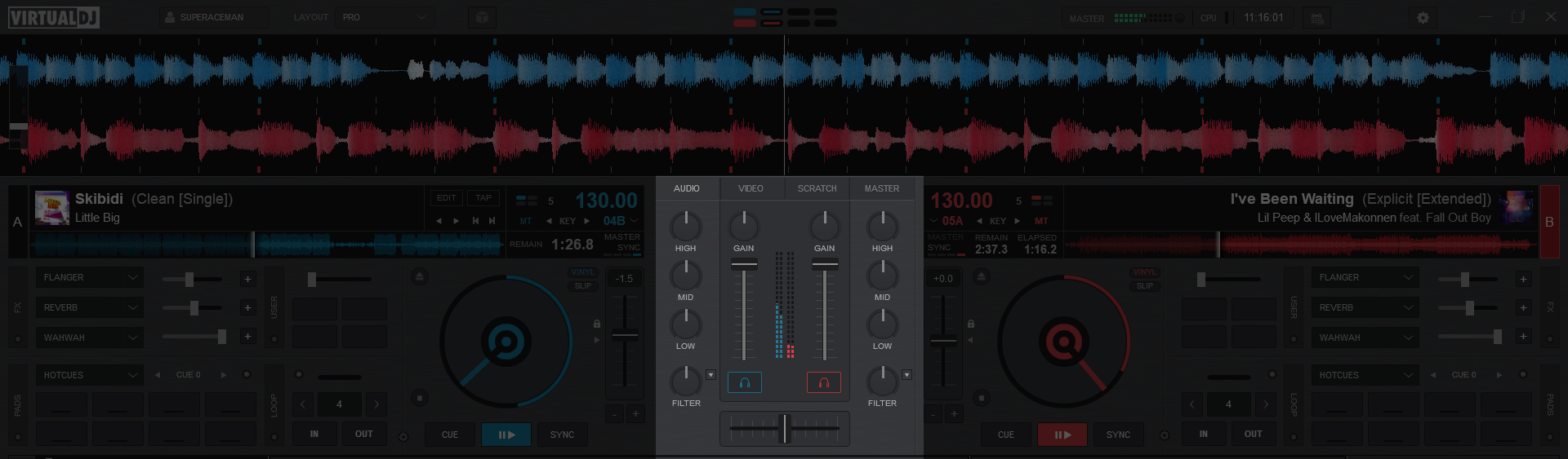 Микшер VirtualDJ с эквалайзером, фильтрами, фейдерами и кроссфейдером