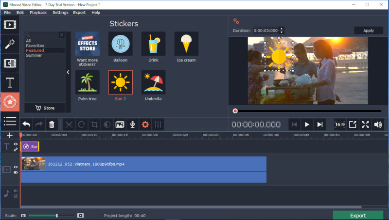 Скриншот интерфейса Movavi Video Editor