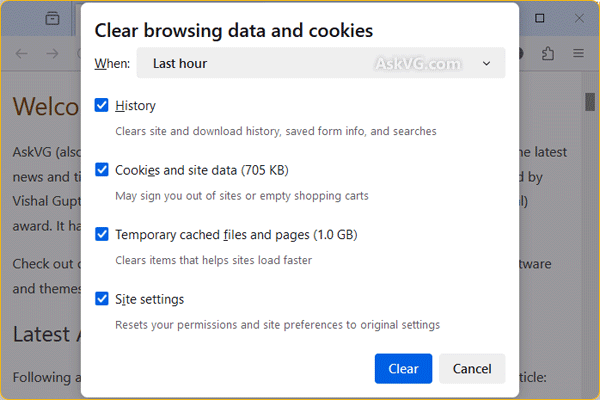 Кэш и cookies в Firefox