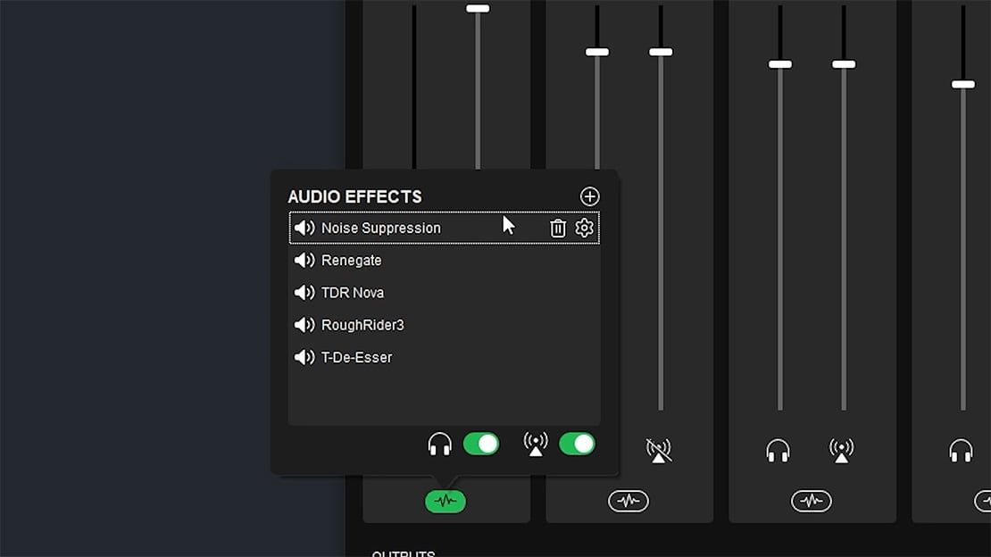 Фильтры микрофона в OBS Studio