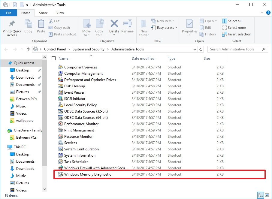 Запуск проверки памяти Windows