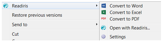 Контекстное меню Readiris в Windows Explorer
