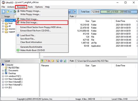 Меню Bootable в UltraISO