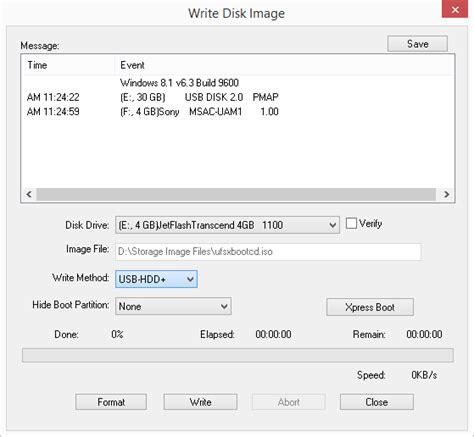 Окно Write Disk Image в UltraISO