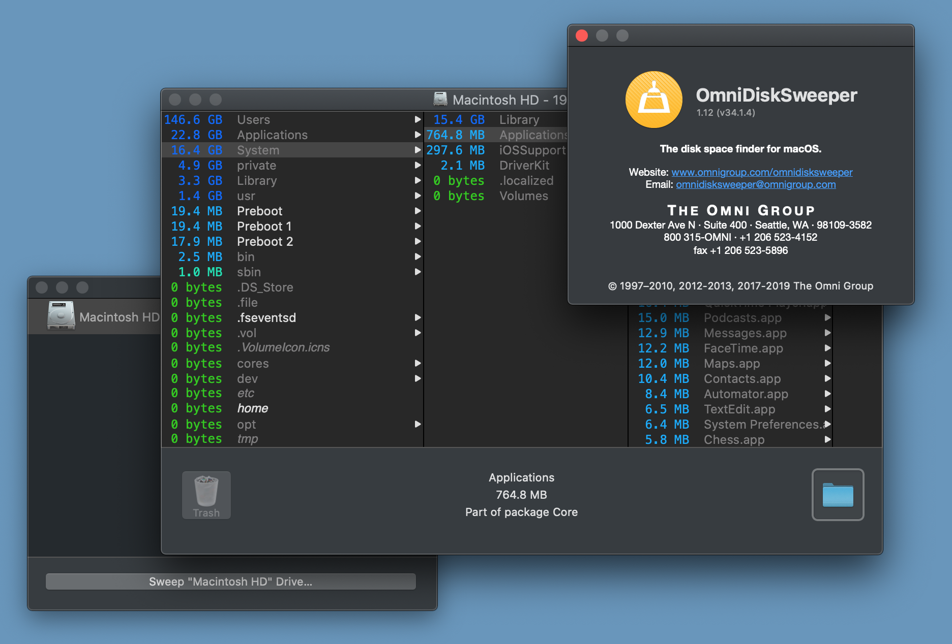 OmniDiskSweeper в темном режиме macOS