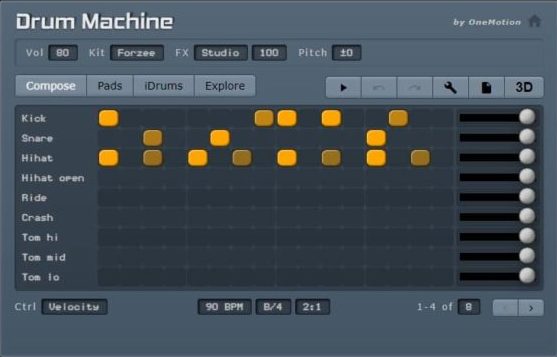 Скриншот интерфейса OneMotion Drum Machine